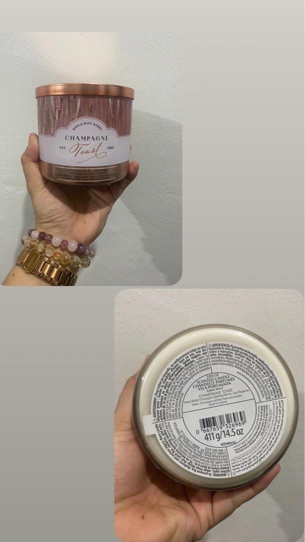 Bath & Body Works 3-Wick Scented Candles (Category: Home Fragrance) located in Manila. Submitted by amandyann23.1 (Listing ID 1399305474, Image 3). Description: - 411g / 14.5 oz scented candles - Available Scents: - Hot Cocoa & Cream - Twisted Peppermint - Champagne Toast - Rose Water & Ivy - Midnight Blue Citrus - Perfect for creating a cozy atmosphere!.