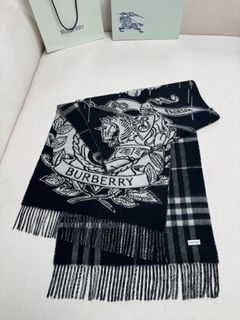 Burberry 博柏利雙面設計羊絨絨線圍巾女款黑/白色64225816648449110
