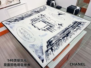 CHANEL Women's White Silk Scarf with Double C Pattern Print Design [25A Early Autumn]64225229972993110