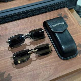 🌟Official Website Authorized Seller🌟 Chrome Hearts Logo Temple Design Titanium Alloy Square Optical Frame Unisex Couple Style Black Chrome Hearts Rimless Sunglasses64224570534657110