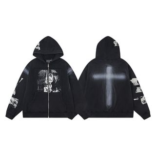 Enfants Riches Deprimes ERD憂鬱的富二代25ss新款寬鬆休閒水洗復古破洞貼布印花十字架直噴連帽衛衣拉鍊外套64225232522497110