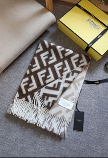 FENDI Women's Oversized Full-Print FF Pattern Wool and Cashmere Scarf in Pigeon Gray64224420593794110