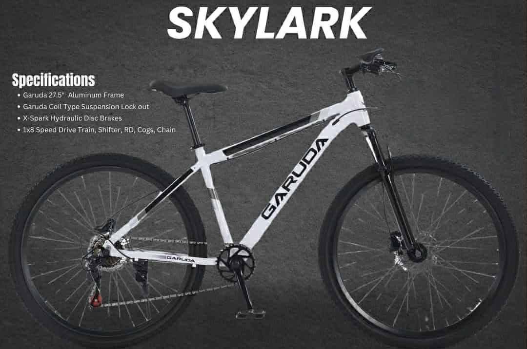 GARUDA SKYLARK 1X8 HYDRAULIC MTB 27.5 (Category: Bicycles) located in Marikina City. Submitted by gemma_00 (Listing ID 1399265313, Image 1). Description: NEW ARRIVAL‼️PINAKAMURANG ALLOY HYDRAULIC MTB 27.5 😱😍 👉GARUDA SKYLARK 1X8 HYDRAULIC MTB 27.5 ₱5,999 ONLY ✅FREE ASSEMBLE AVAILABLE COLORS 🚲Orange 🚲Lightblue 🚲White SPECS: 👇👇👇 ✔️Alloy Frame ✔️Alloy Stem ✔️Alloy Rim ✔️Xspark hydraulic brake ✔️Internal Cabling ✔️Suspension Fork ✔️SAIRO grou