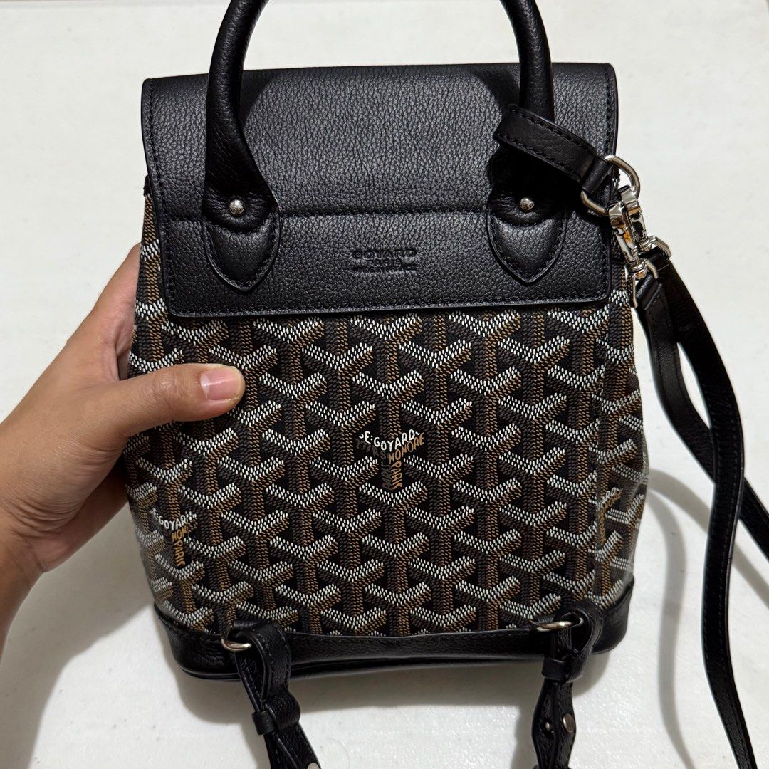 Goyard Alpin Mini Backpack (Category: Luxury Bags & Wallets) located in Quezon City. Submitted by nanaskbeauty (Listing ID 1399406532, Image 2). Description: - Convertible to shoulder bag - Top handle - Adjustable straps - Flap closure with buckle - With dust bag.