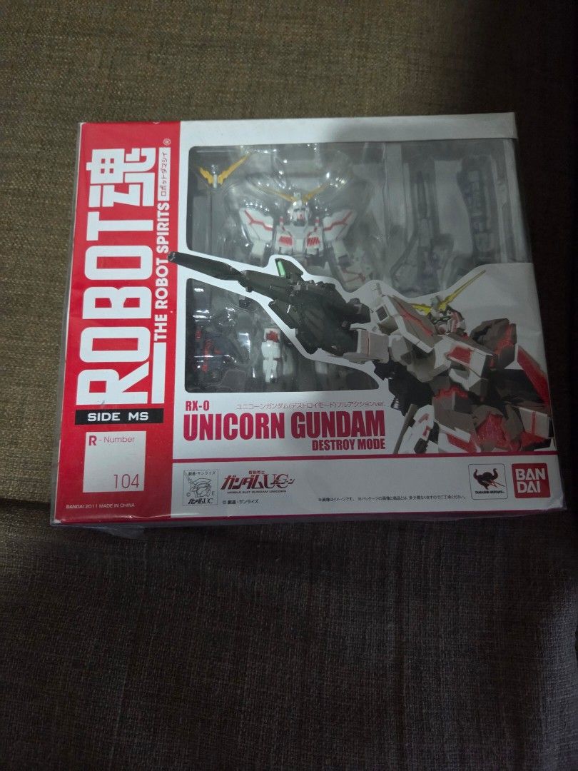 Gundam Robot Spirits Unicorn Gundam (Category: Gundam & Model Kits) located in Manila. Submitted by edward_curugan (Listing ID 1399392528, Image 1). Description: - Robot Spirits Unicorn Gundam (Destroy Mode) action figure - From the Side MS line - Manufactured by Bandai - Model number: 104 - Brand new, still sealed in box.