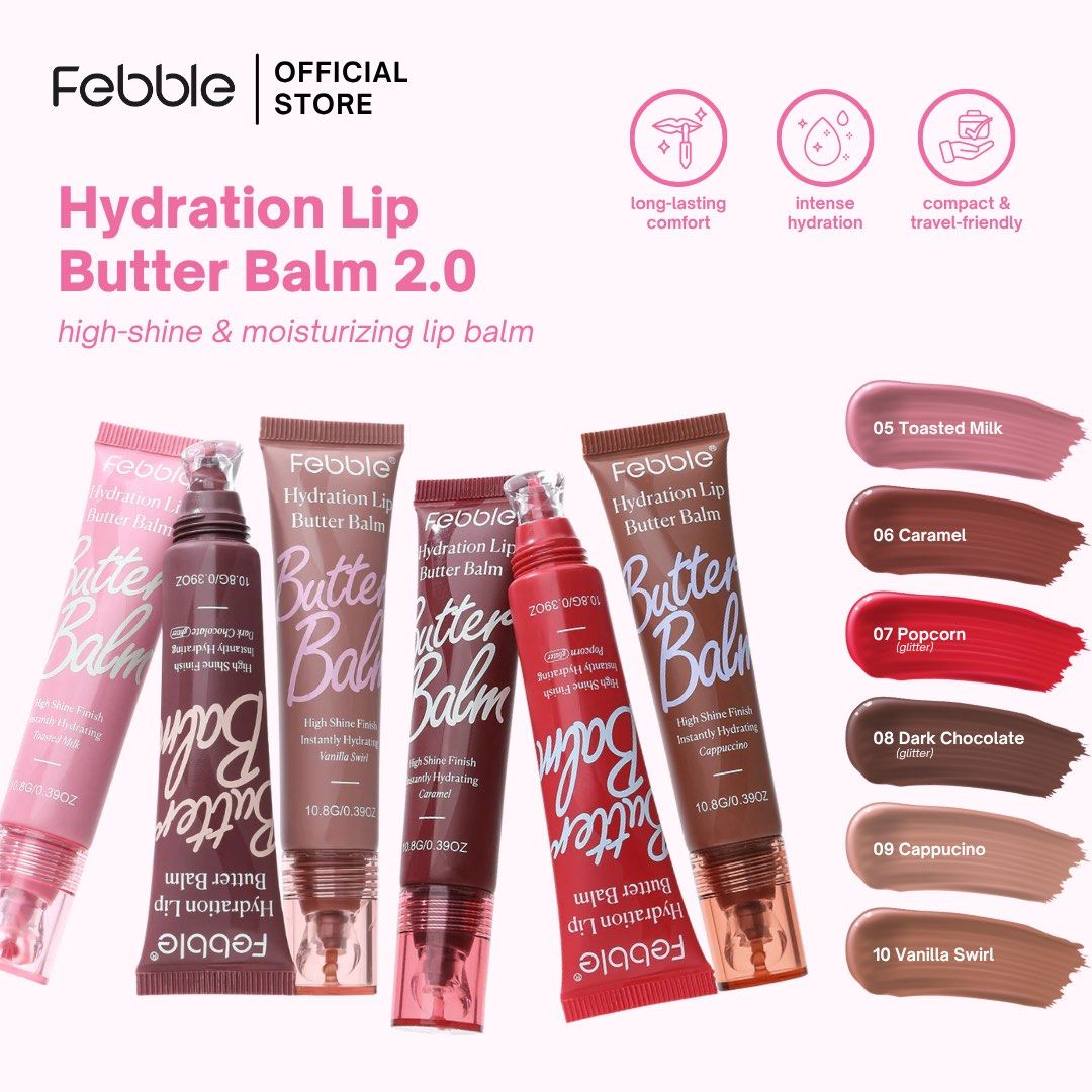 Hydration Lip Butter Balm 2.0 - Febble (Category: Makeup) located in Manila. Submitted by ycg910 (Listing ID 1399301660, Image 2). Description: Selling the international brand FEBBLE’s makeup!! Sealed and onhand :) Febble Hydration Lip Butter Balm 2.0 - new formula - ultra nourishing lip butter made with peptides - creates soft, smooth lips with a shine ALL SHADES AVAILABLE ✨ Please message me if you have any questions! .