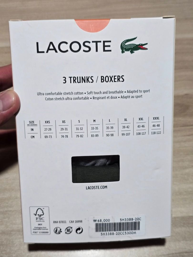 Lacoste Boxer Brief Medium Size 33-35 (Category: Underwear) located in Santa Rosa. Submitted by omnicronzxc (Listing ID 1399377316, Image 3). Description: ₱ 2,000 each add shipping JNT PO ✅️Size: M 33 to 35 waist Line po Condition: BRAND NEW rate : 10/10.