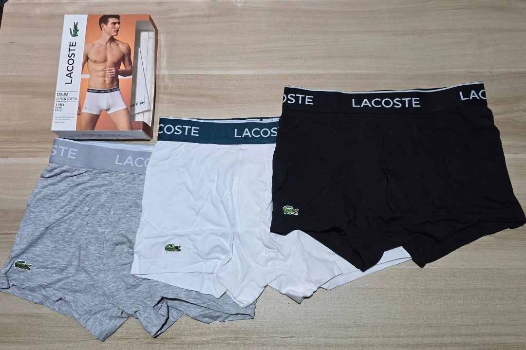 Lacoste Boxer Brief Small Size 31-32 (Category: Underwear) located in Santa Rosa. Submitted by omnicronzxc (Listing ID 1399376963, Image 1). Description: ❌Before: 3,250 ✅️️Now ₱ 2,000 each add shipping J&T PO ✅️Size: S 31 to 32 waist Line po Condition: BRAND NEW rate : 10/10.