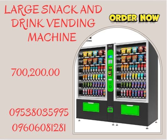 Large Snack and Drink Vending Machine (Category: Refrigerators and Freezers) located in Caloocan City. Submitted by baunsitshe84379 (Listing ID 1399352975, Image 1). Description: 1.Combo snack & cold drink vending machine with frigerator , with 21.5 digital screen , android system with 4G mode 2.Capacity: 2 trays for snacks + 2 trays for vape + 2 trays for drink 3.Verd snack and cold drink and vape 4.Spiral configuration 5.Secured locking 6.Color