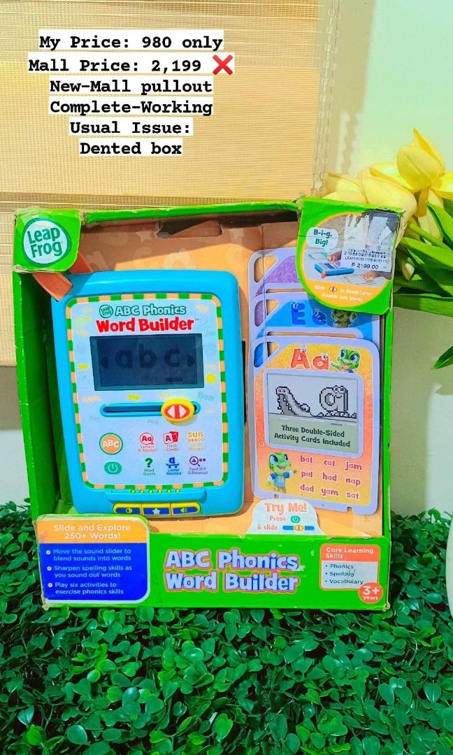 Leapfrog ABC Phonics Word Builder (Category: Educational & Learning Toys) located in Quezon City. Submitted by mhoniqvela04 (Listing ID 1399244891, Image 1). Description: Original New-Mall pullout Working Well Complete Set Actual pic posted Pm for video Issue: Dented box.