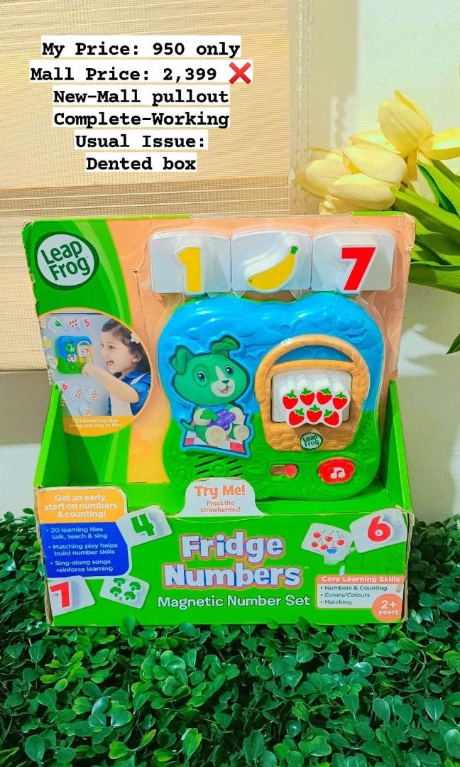 Leapfrog Fridge Numbers Magnetic Number Set (Category: Educational & Learning Toys) located in Quezon City. Submitted by mhoniqvela04 (Listing ID 1399244432, Image 1). Description: Original New-Mall pullout Working Well Complete Set Actual pic posted Pm for video.