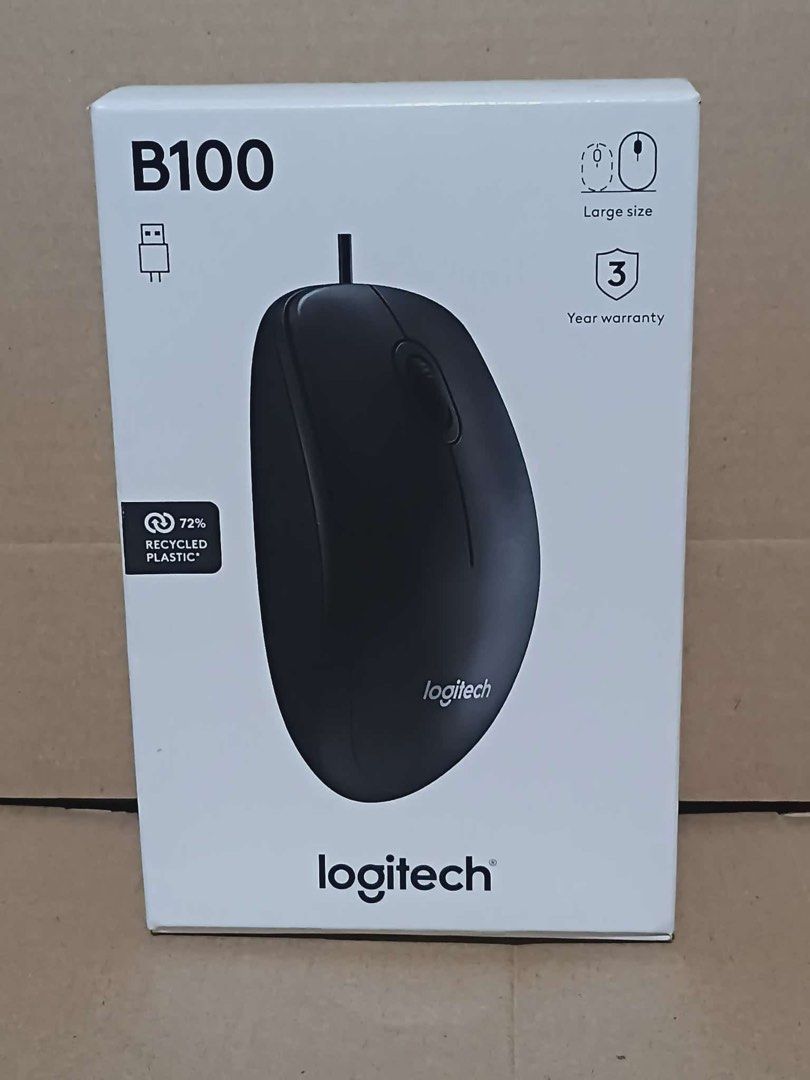 Logitech Original B100 Wired USB Mouse, 3 buttons, Optical Tracking, Ambidextrous for PC, Laptop (Category: Mouse & Mousepads) located in Manila. Submitted by mxrx_ (Listing ID 1399300176, Image 1). Description: .