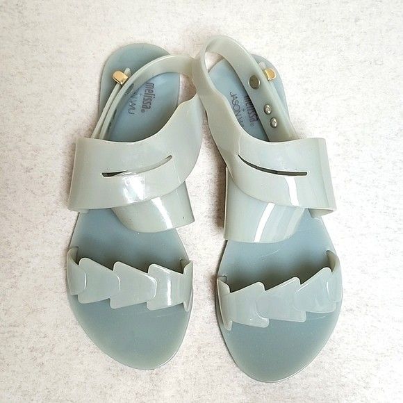 Melissa + Jason Wu Sandals size 5 (Category: Flats & Sandals) located in Bulacan. Submitted by tyablase (Listing ID 1399267203, Image 1). Description: - Melissa x Jason Wu collaboration - Light blue color - Unique strap design with gold accents - Melissa and Jason Wu branding on insole - Size 5 - Adds elegance to any outfit Actual Size 22 1/2 cm USA 5 Eur 35/36 size 5 ako nasa photos actual fitting npakaganda wla ng box pero npakabango pa.. Very 