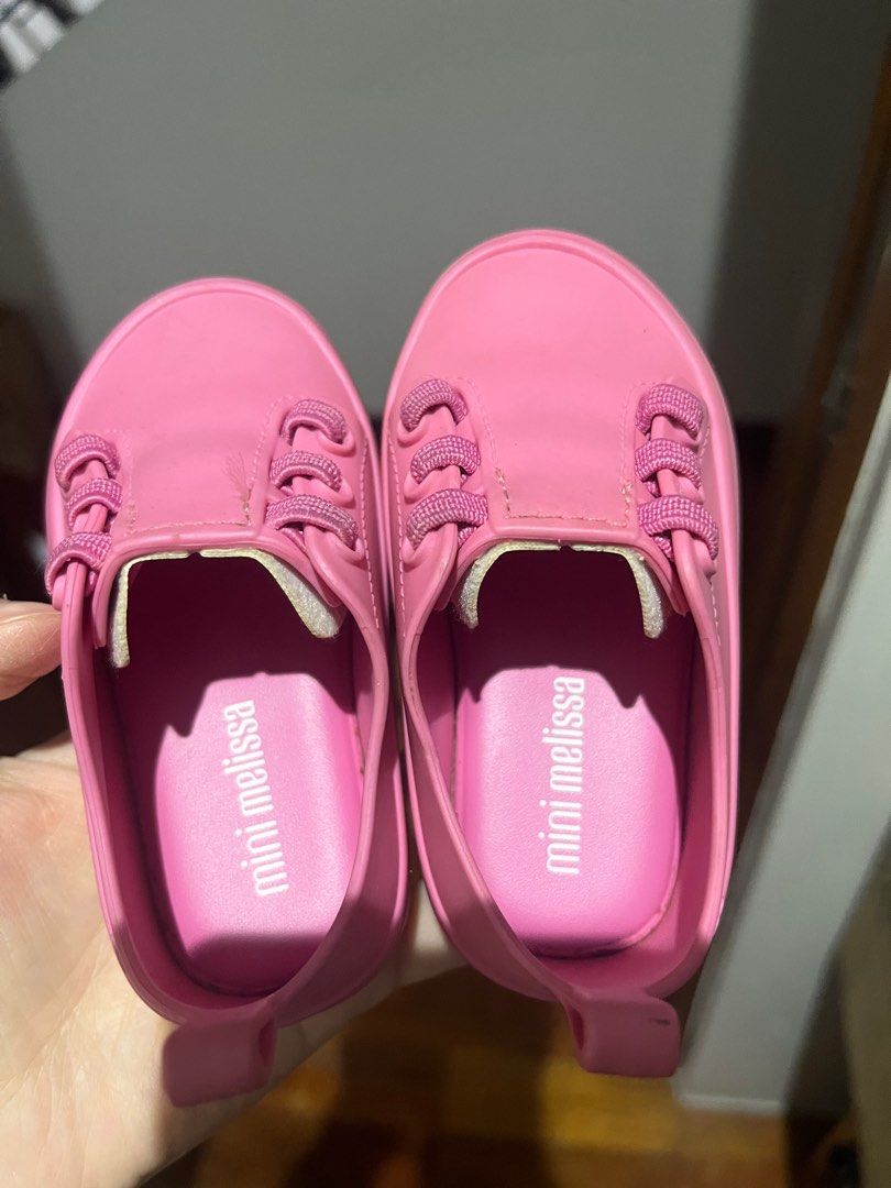 Mini Melissa Pink Shoes US 5 (Category: Babies & Kids Fashion) located in Manila. Submitted by bentalang (Listing ID 1399429172, Image 2). Description: - Adorable pink Mini Melissa shoes - Slip-on design with decorative laces - Size: 5 US, 17/18 EUR, 11.5 JP - Made in Brazil - Perfect for your little one!.
