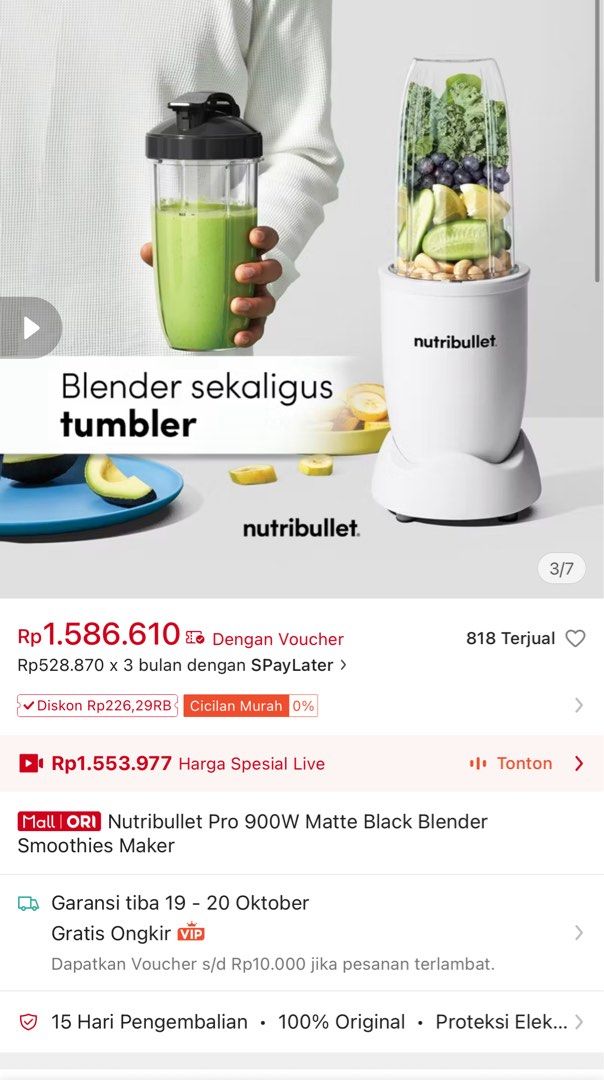 NUTRIBULLET PRO 900W Blender Smoothies Maker, Kitchen