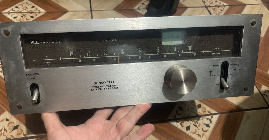 Pioneer Stereo Tuner TX-6300 (Category: Soundbars, Speakers & Amplifiers) located in Manila. Submitted by thriftstoress (Listing ID 1399374005, Image 1). Description: - Pioneer TX-6300 Stereo Tuner - FM and AM radio bands - Features tuning dial, power switch, and mono/mute options - Elegant silver finish - Clear frequency display - Model number visible - power test only - shipping available.