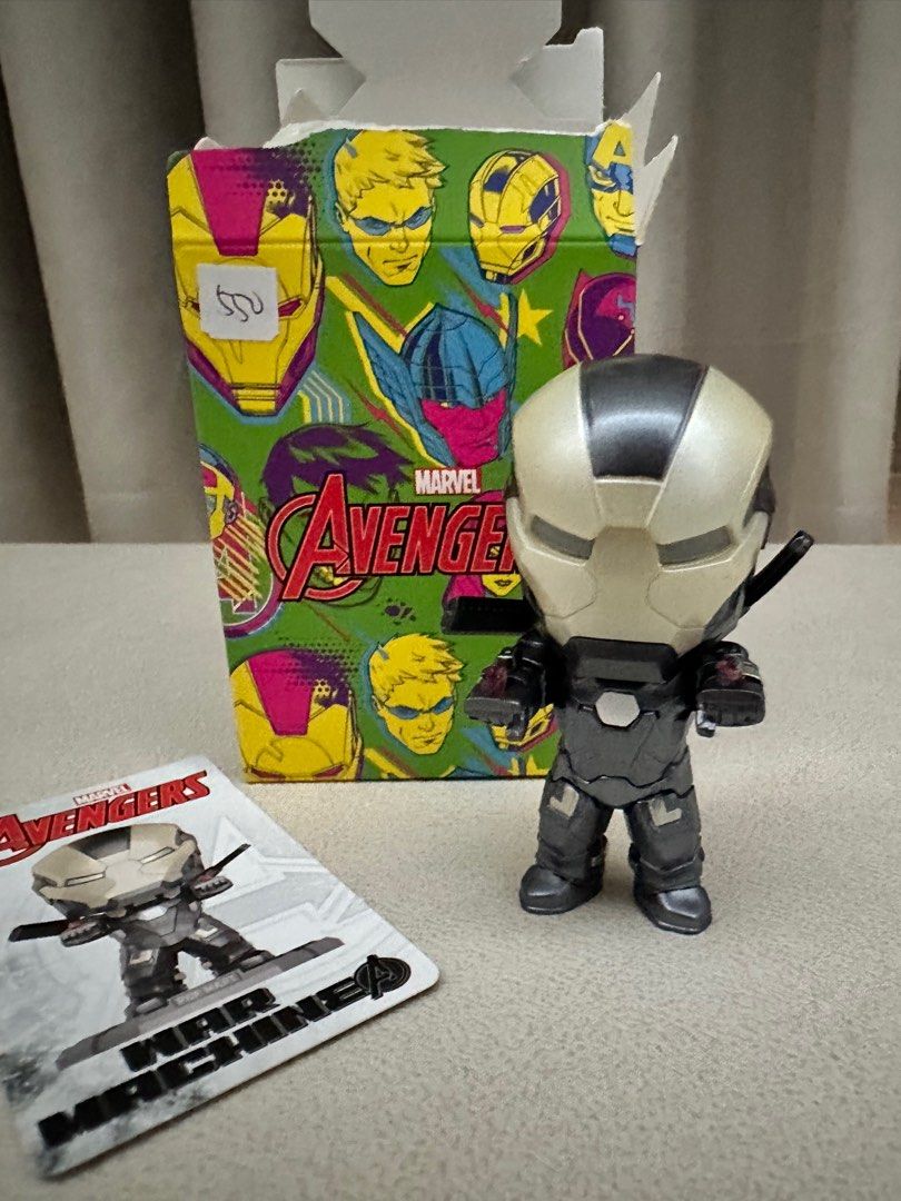 Popmart Marvel Avengers War Machine Figure (Category: Figurines & Statues) located in Pasig City. Submitted by repurposed.2021 (Listing ID 1399245480, Image 1). Description: - Marvel Avengers War Machine action figure - Includes original box with Avengers theme - Comes with character card - Features detailed design - Includes display base.