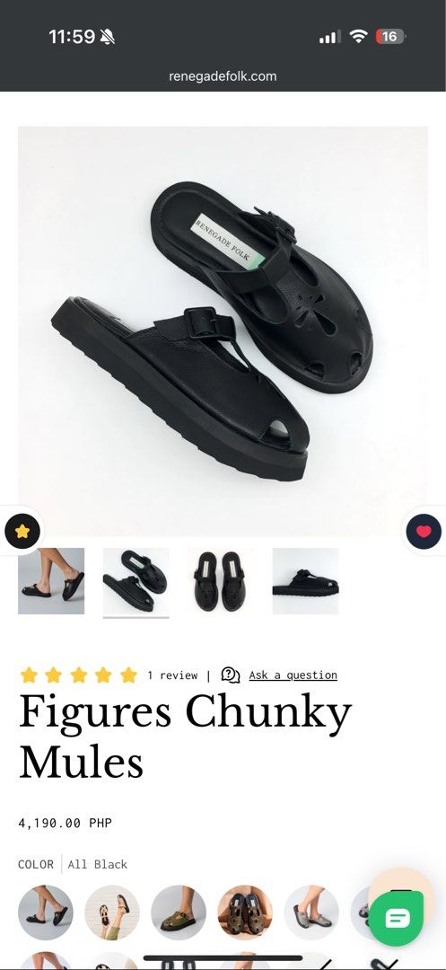 Renegade Folk Figures Chunky Mules - Black (Category: Flats & Sandals) located in Rizal. Submitted by matchapeppernacho (Listing ID 1399278487, Image 1). Description: - Renegade Folk Black Figures Mules -used less 10x, stored - T-strap design with buckle closure - Made of leather - All black -Fixed price.