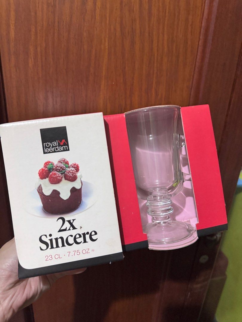 Royal Leerdam Sincere Hot Drink Mugs (Category: Coffee & Tea Tableware) located in Manila. Submitted by beimma (Listing ID 1399381313, Image 1). Description: - Set of 2 Royal Leerdam Sincere mugs - Perfect for hot drinks - Capacity: 23 CL / 7.75 OZ per mug - Comes in original box - Box features a dessert image - Made in Portugal.