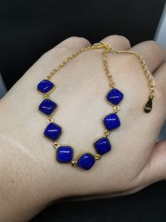 S925純銀 銀鑲 老礦阿富汗 青金石 方形泡泡珠 手鏈 生日禮物 情侶 男女適 ( 7x7mm)64222830685699110