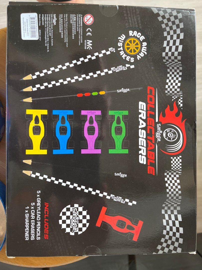 Smiggle Collectable Race Car Eraser Set (Category: Stationery & School Supplies) located in Singapore. Submitted by coolphoenix.1836a4 (Listing ID 1399274178, Image 2). Description: - Brand new Smiggle collectable eraser set. - Includes: - 5 race car erasers - 5 grey lead pencils - 1 sharpener - Perfect for school or as a fun gift. - Unopened and in original packaging..