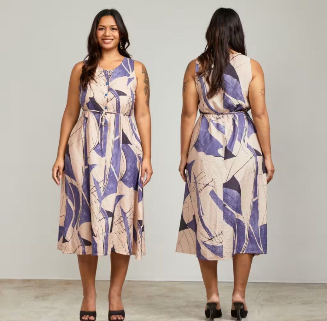 Tayo Studio Alma Dress - Size 3 (Category: Dresses) located in General Mariano Alvarez. Submitted by orangeowala (Listing ID 1399422734, Image 3). Description: - Tayo Studio Alma Dress - Size 3 - Unique abstract print (blue & beige) - Sleeveless - Button-down front - Waist tie - Midi length - Pockets RFS: wrong size Loc: Baesa, Caloocan or GMA, Cavite.