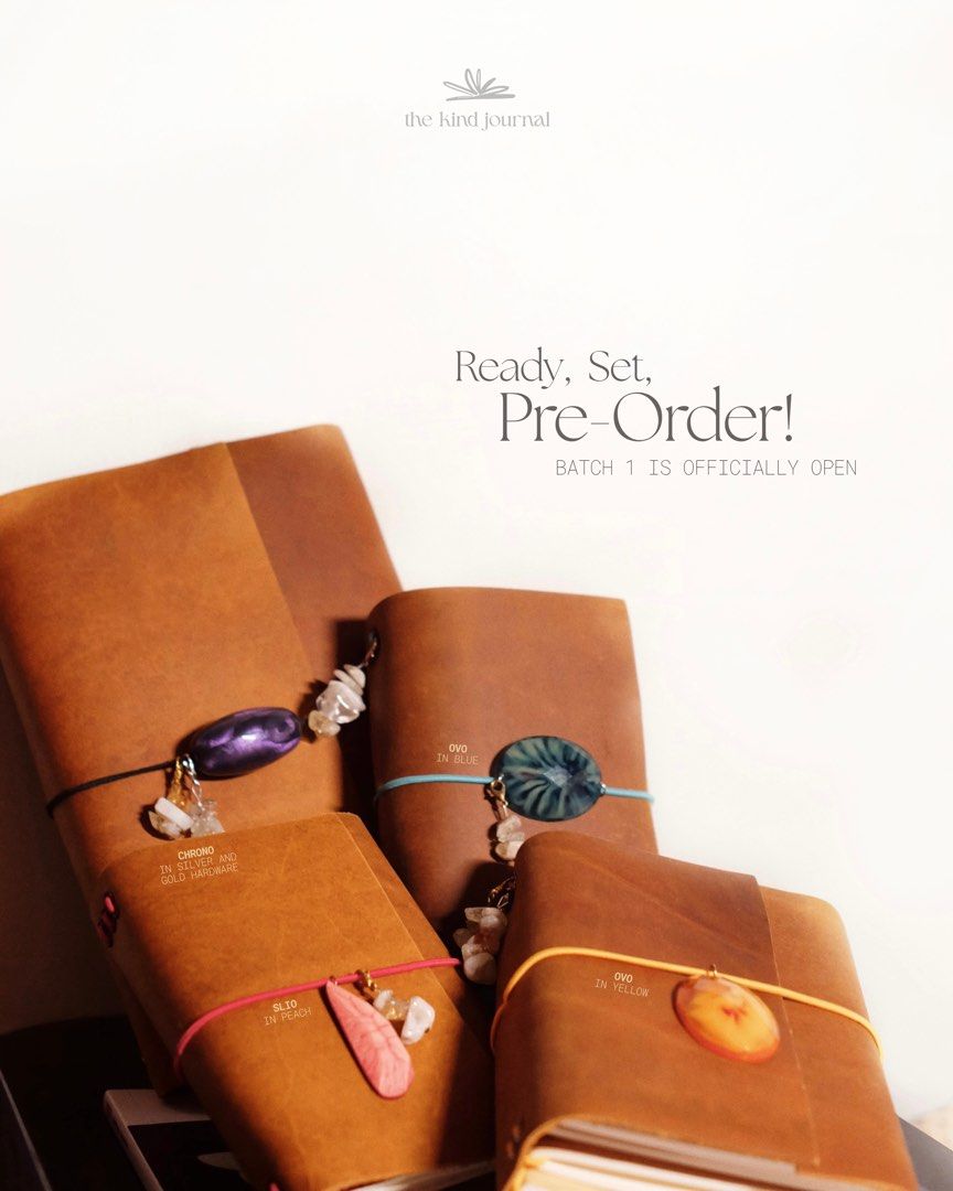 The Kind Journal Leather Folio with Notebooks (Category: Stationery & School Supplies) located in Iloilo. Submitted by juca.sale (Listing ID 1399277248, Image 1). Description: Pre-order a personalized leather folio from The Kind Journal! Send us a message for the order link. - Choose your size: - A5 Tri-Fold - A6 Tri-Fold - Passport Tri-Fold - Passport Bi-Fold Customize with: - Elastic cord - Charm selection Optional add-ons: - Grommet holes - Co