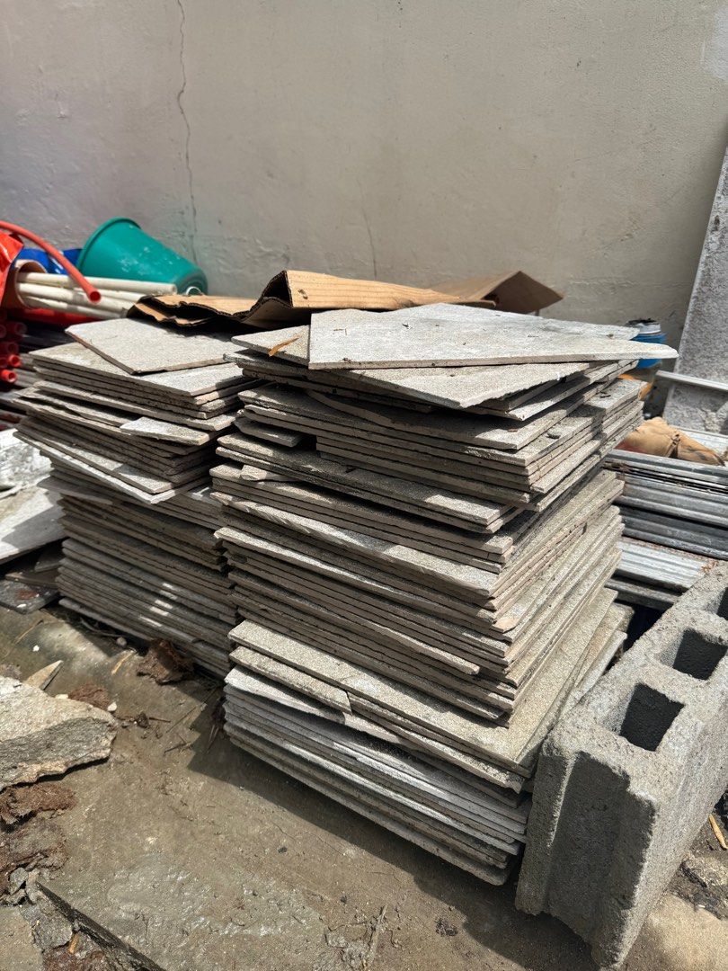 Used tiles - various (Category: Construction & Building Materials) located in Manila. Submitted by hakunamatata1128 (Listing ID 1399262774, Image 1). Description: Various used tiles of different sizes and colors. grey rough from garage 40x40 beige semi rough 60x30 light grey 90x90.