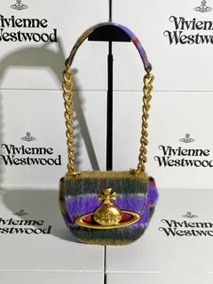 Vivienne Westwood西太后紫色格紋馬海毛馬鞍包64225815782145110