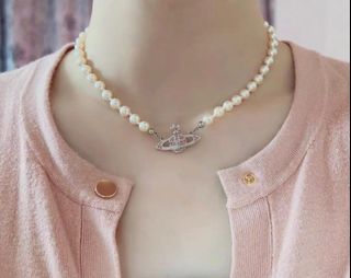 Vivienne Westwood 粉紅鑽土星珍珠頸鏈17664222830542722110