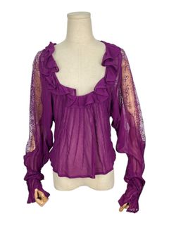 Yves Saint Laurent Mauve Scoop Neck Top With Ruffles And Lace Details64226446158977110