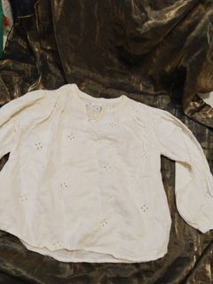 白色鏤空長袖上衣140童装64241615256449110