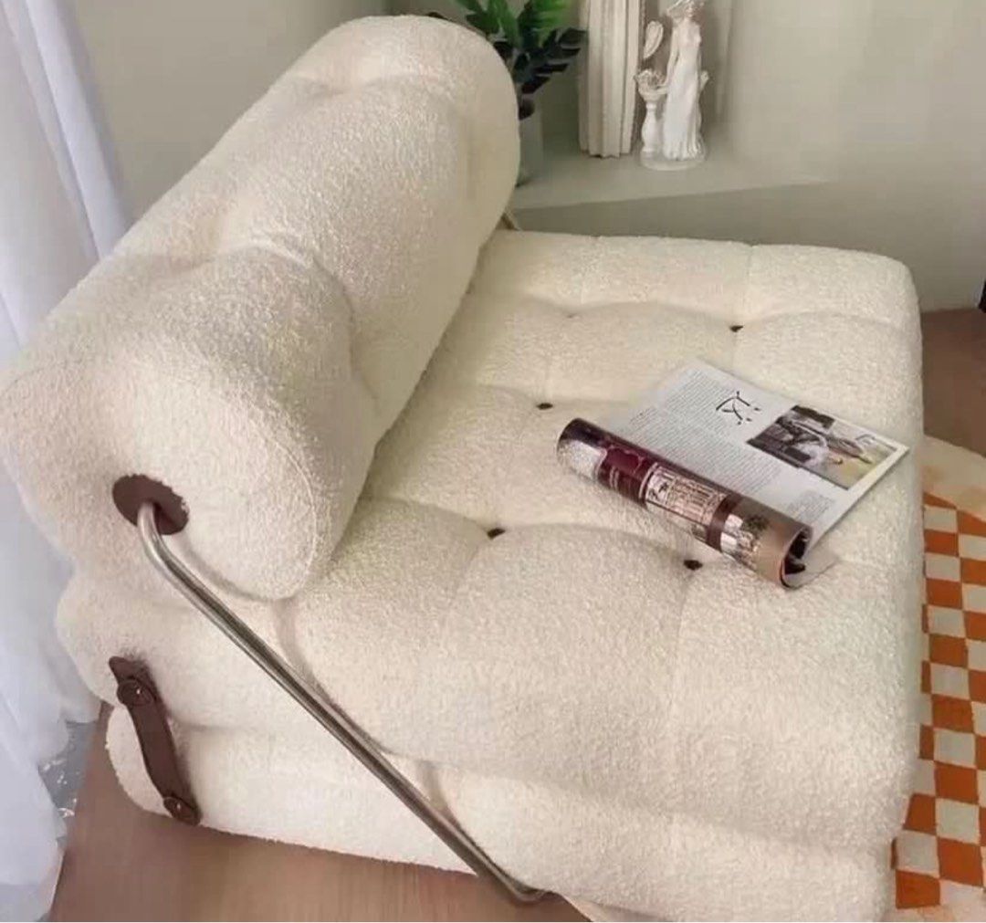 1 seater sofa bed boucle aesthetic (Category: Sofas) located in Manila. Submitted by chicandbaddie (Listing ID 1399534013, Image 3). Description: Bought for 10,000 Need nyo lang po bumili ng snap fastener pero ok lamg naman if hindi lagyan (check last photo).