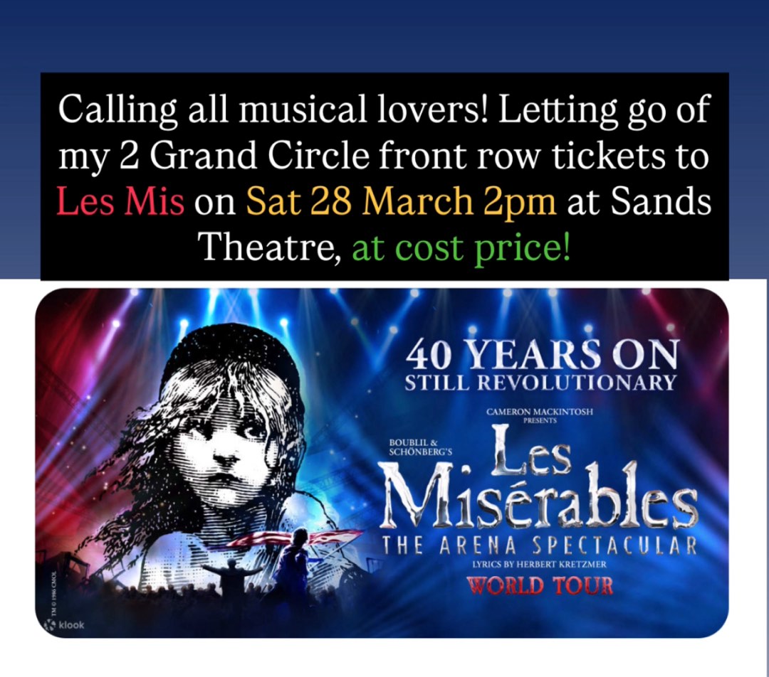 Miserable Event 2 x Les Miserables The Arena Spectacular Grand Circle Tickets, Tickets ...