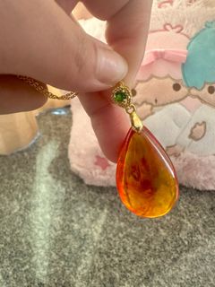 復古琥珀色樹脂水滴形吊墜項鍊64235361571074110