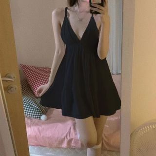 斯文裙睡衣吊帶連身裙短裙黑色有現貨白色須訂購64236132071427110