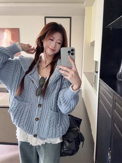 淺藍色粗針織毛衣外套64237118096258110