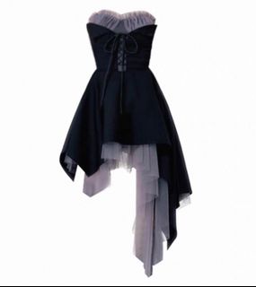 黑色不規則裙擺抹胸連衣裙64237768072194110