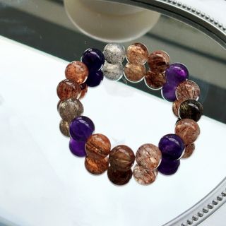 靚貨「巴西紫超七三輪紫骨幹水晶」黑加侖紫水晶手鏈超級七手串64238204156673110