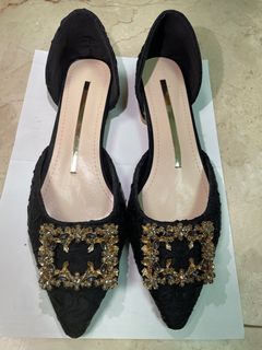 黑色寶石裝飾平底鞋64238733921921110