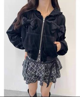 日系黑色蝴蝶結絨拉鍊外套64239924266113110