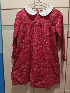 紅色碎花娃娃領長袖連衣裙64242126202371110