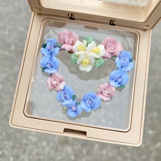 古董 陶瓷玫瑰花心形胸針 心口針64244796324353110