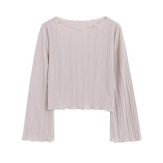 淺灰色長袖 荷葉邊短款上衣64245148294274110