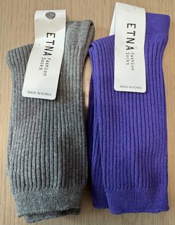 In Stock!!! đ°đ· Korea Direct Shipping Women's Solid Color Mid-Calf Socks (Gray/Purple)64235361924354110