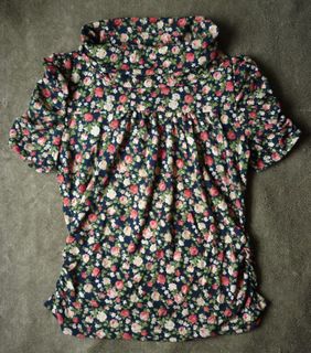 深藍色 碎花 小樽領 短袖衫 上衣 TEE64235213271426110