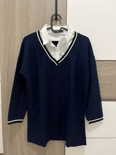 恤衫 藍色冷衫 校園風格 假兩件 Office返工 斯文大方64241971378818110