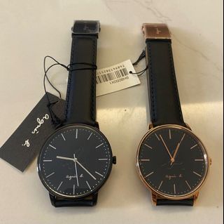 （清倉）全新 agnès b.  Agnes b watch 中性真皮帶手錶 39-40mm 男女裝 新年 禮物 黑金 大圈64237985984003110
