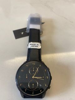 全新 agnès b.  Agnes b watch 兩環計時 中性真皮帶手錶 40mm 男女裝 made in japan 日本制  Chronograph Quartz Stainless Steel Watch64237985935873110