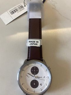全新 agnès b.  Agnes b watch 兩環計時 中性真皮帶手錶 40mm 男女裝 made in japan 日本制 VDChronograph Quartz Stainless Steel Watch64237985879169110